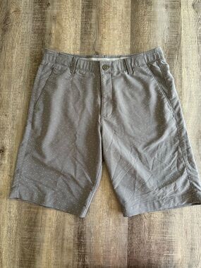Under Armour Men's Light Gray Microdot Flat-Front Athleisure Shorts Waist 32